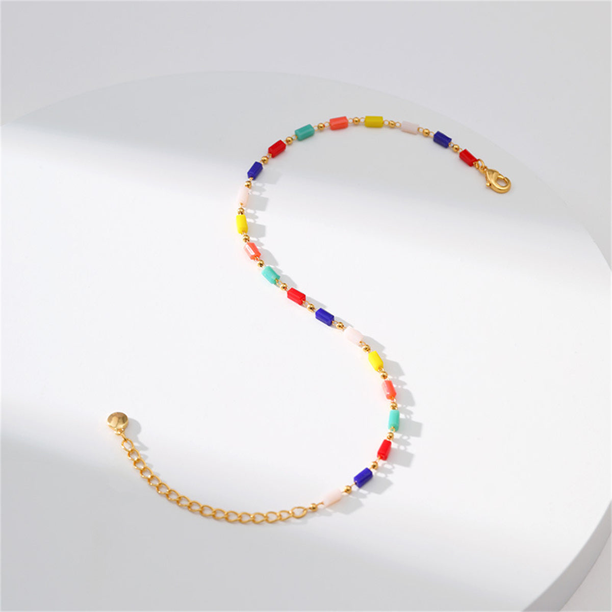 Blue Muliticolor Acrylic and 18K Gold-Plated Beaded Anklet, gold anklet bracelet, everyday style, lifestyle look