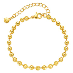 Elegant 18K gold-plated bead chain bracelet displayed on a pristine white background, showcasing its luxurious shine.