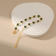Green Crystal & 18K Gold-Plated Round Station Bracelet
