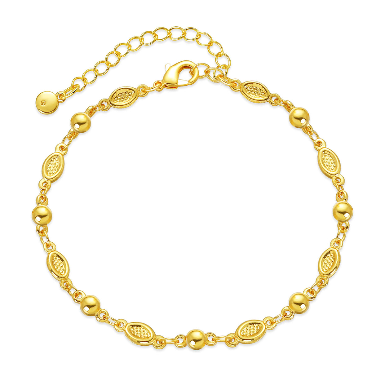 18K Gold-Plated Pear Station Bracelet, gold bracelet for women, vintage-inspired design, front view
