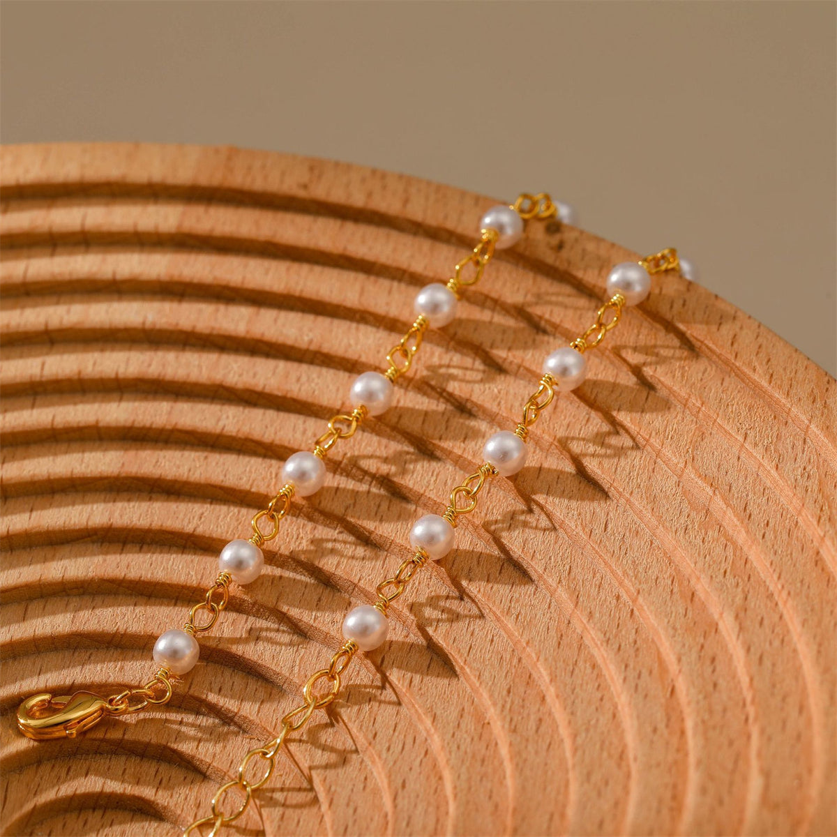 White Pearl and 18K Gold-Plated Round Station Anklet, gold anklet bracelet, elegant gift for her, styled look