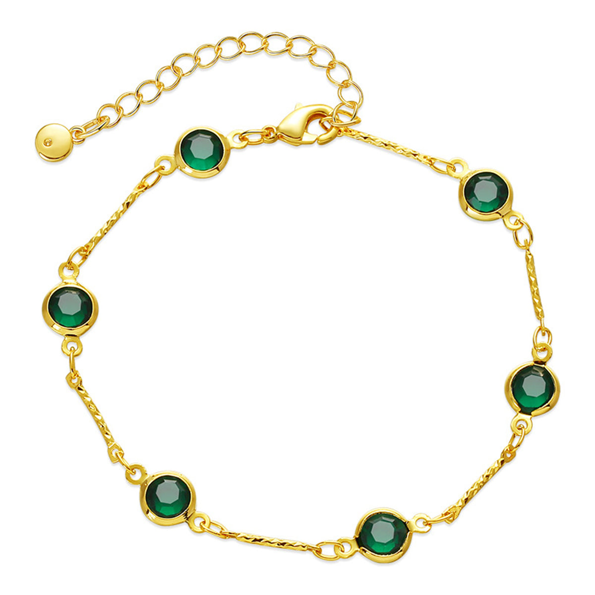 Green Crystal and 18K Gold-Plated Station Bracelet, gold bracelet for women, everyday style, front view