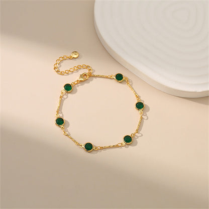 Green Crystal and 18K Gold-Plated Station Bracelet, gold bracelet for women, everyday style, side view