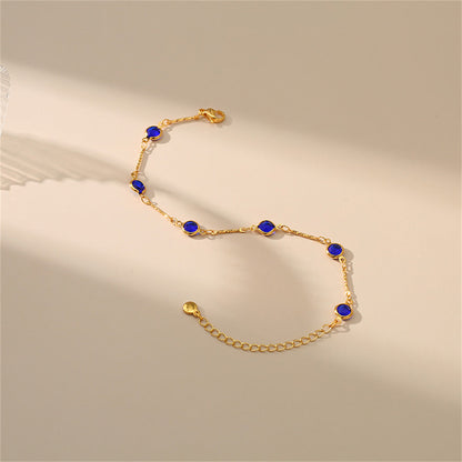 Purple Crystal and 18K Gold-Plated Station Bracelet, gold bracelet for women, everyday style, side view
