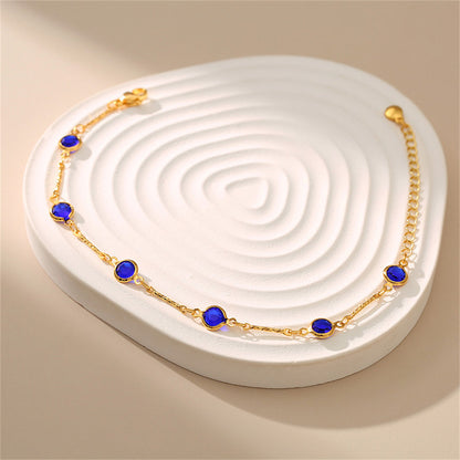 Purple Crystal and 18K Gold-Plated Station Bracelet, gold bracelet for women, everyday style, detail close-up