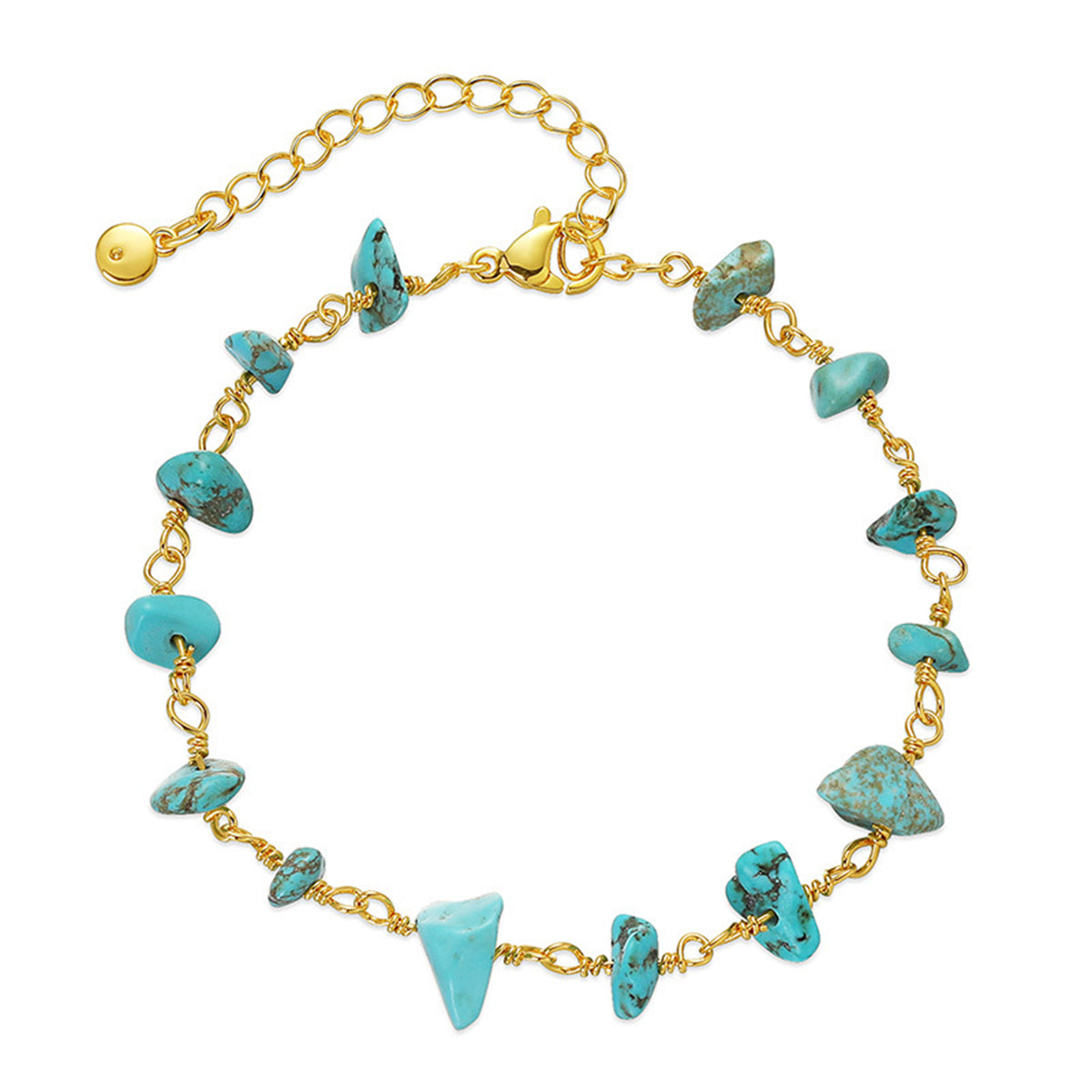 Blue Turquoise and 18K Gold-Plated Bracelet, gold bracelet for women, everyday style, front view