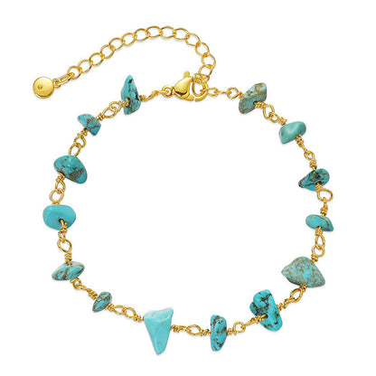 Blue Turquoise and 18K Gold-Plated Bracelet, gold bracelet for women, everyday style, front view