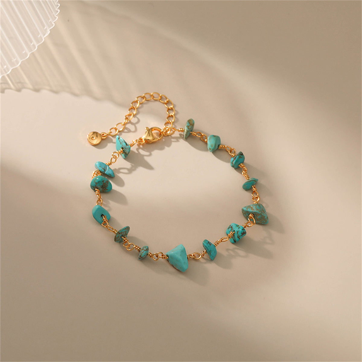 Blue Turquoise and 18K Gold-Plated Bracelet, gold bracelet for women, everyday style, detail close-up