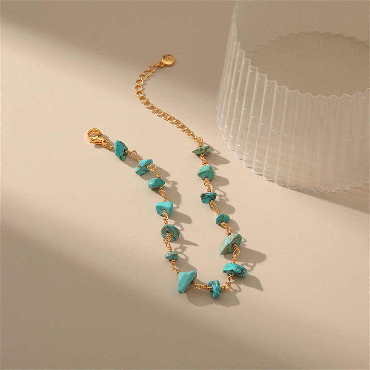 Blue Turquoise and 18K Gold-Plated Bracelet, gold bracelet for women, everyday style, styled look