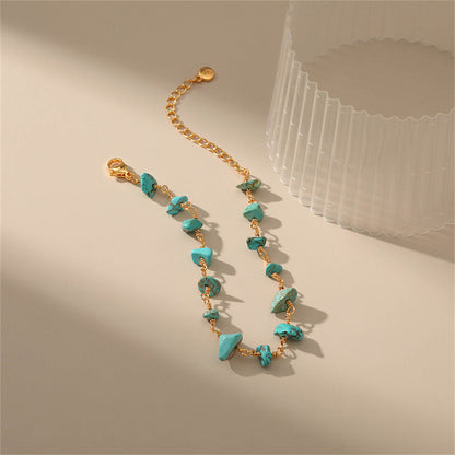 Blue Turquoise and 18K Gold-Plated Bracelet, gold bracelet for women, everyday style, styled look