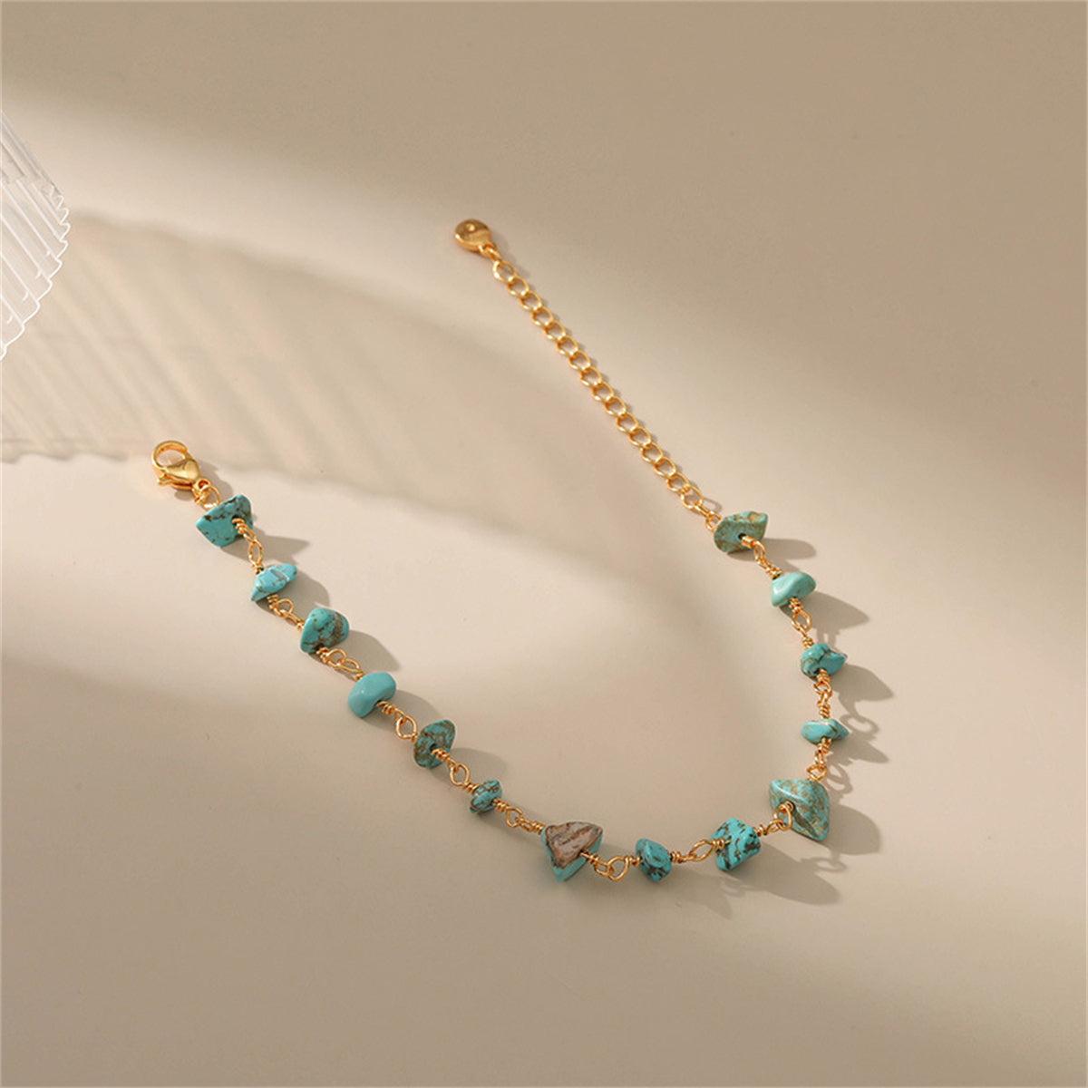 Blue Turquoise and 18K Gold-Plated Bracelet, gold bracelet for women, everyday style, side view