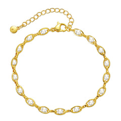 White Pearl & 18K Gold-Plated Eye Chain Bracelet