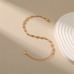 White Pearl & 18K Gold-Plated Eye Chain Bracelet