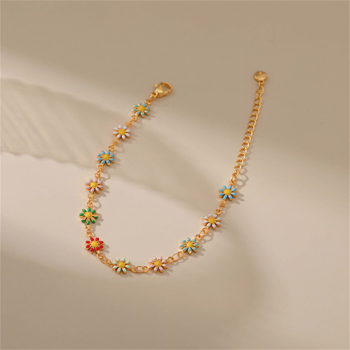Aqua Enamel & 18K Gold-Plated Mum Station Bracelet