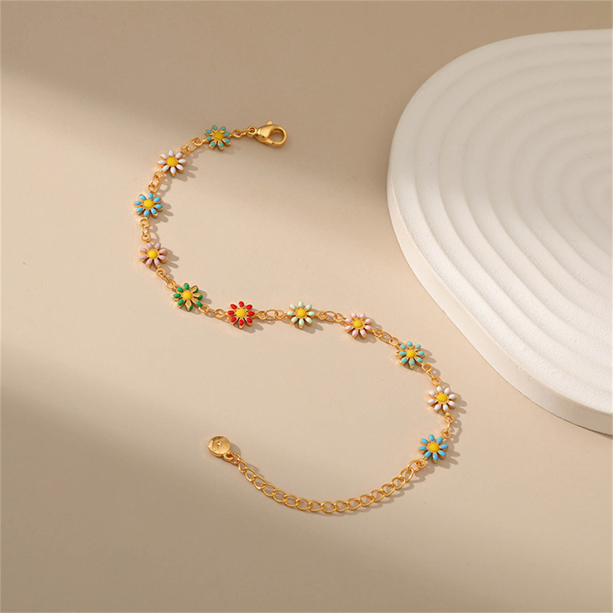 Aqua Enamel & 18K Gold-Plated Mum Station Bracelet
