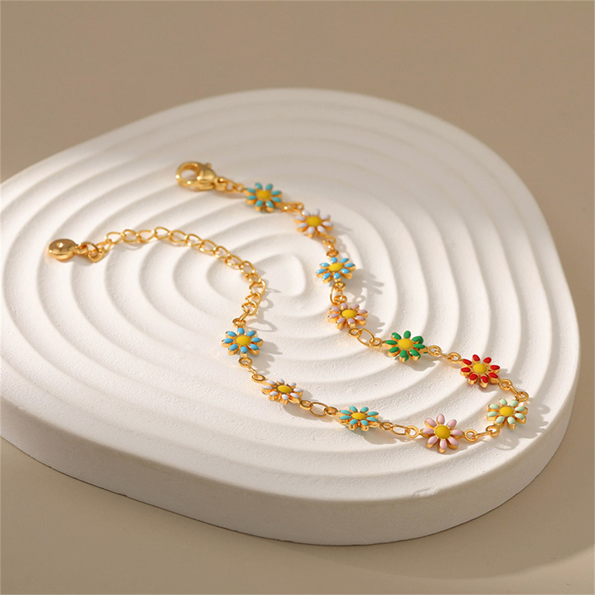 Aqua Enamel & 18K Gold-Plated Mum Station Bracelet