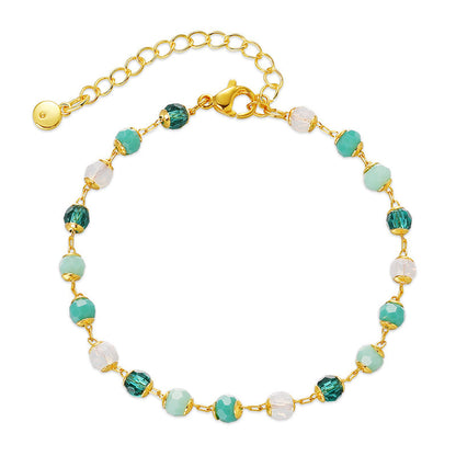 Green Acrylic and 18K Gold-Plated Beaded Bracelet, gold bracelet for women, botanical inspired, front view