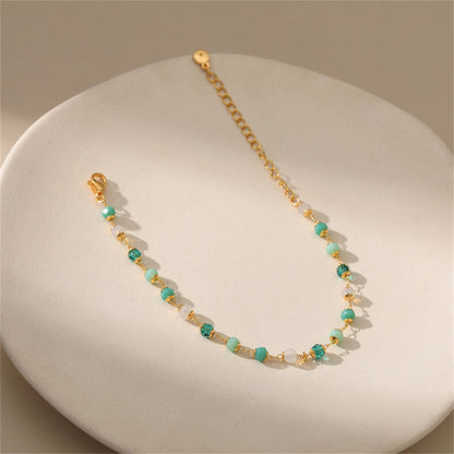 Green Acrylic and 18K Gold-Plated Beaded Bracelet, gold bracelet for women, botanical inspired, side view