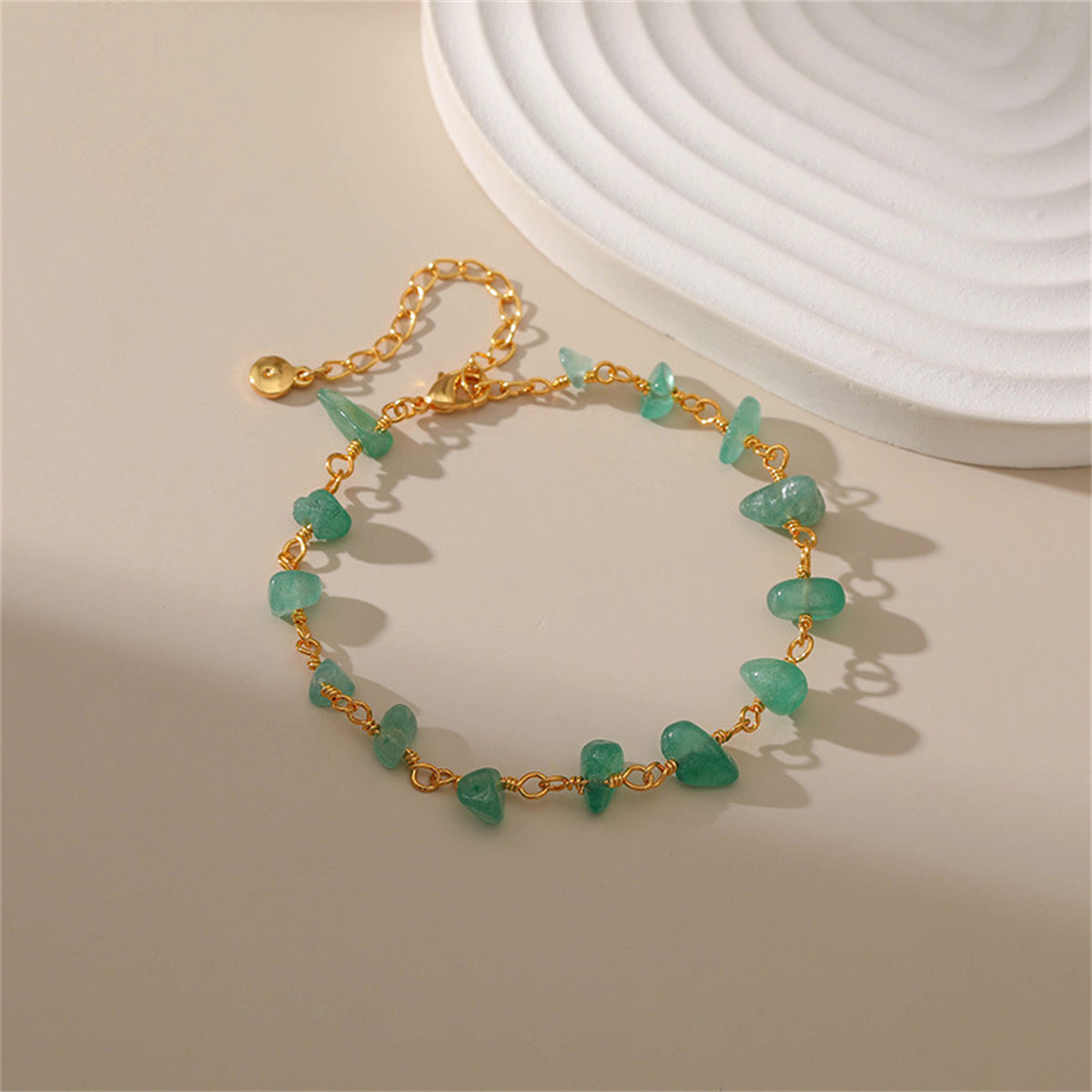 Green Resin and 18K Gold-Plated Bracelet, gold bracelet for women, botanical inspired, detail close-up