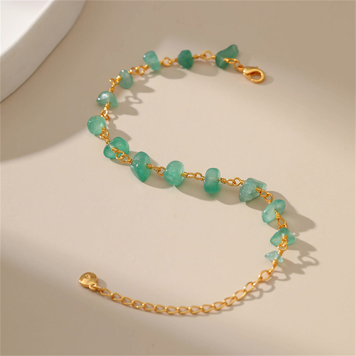 Green Resin and 18K Gold-Plated Bracelet, gold bracelet for women, botanical inspired, side view