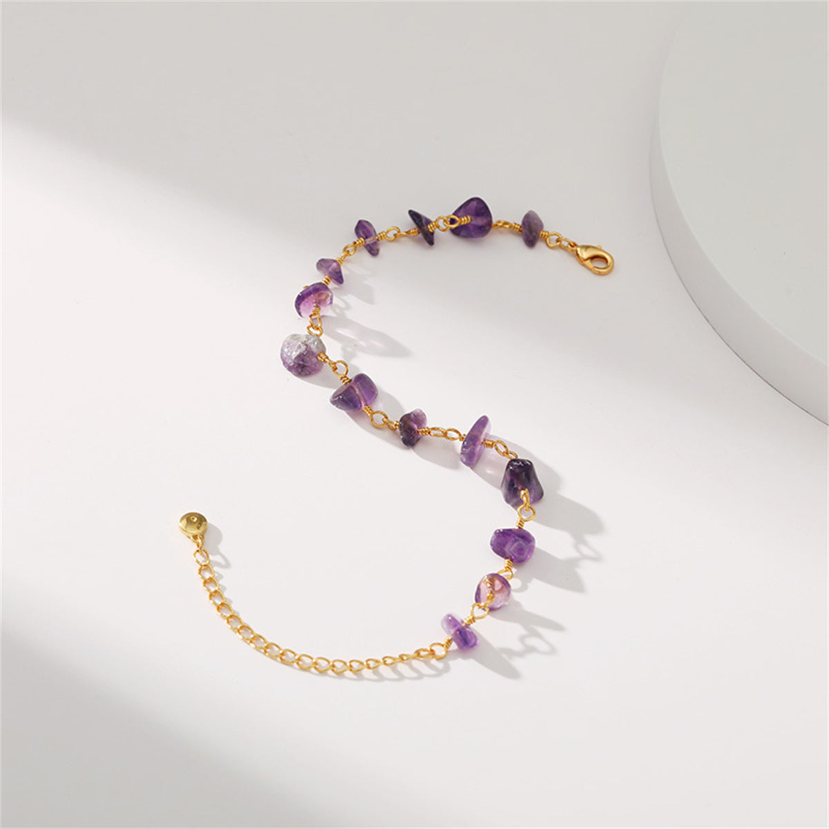 Purple Resin and 18K Gold-Plated Bracelet, gold bracelet for women, dainty minimalist design, lifestyle look