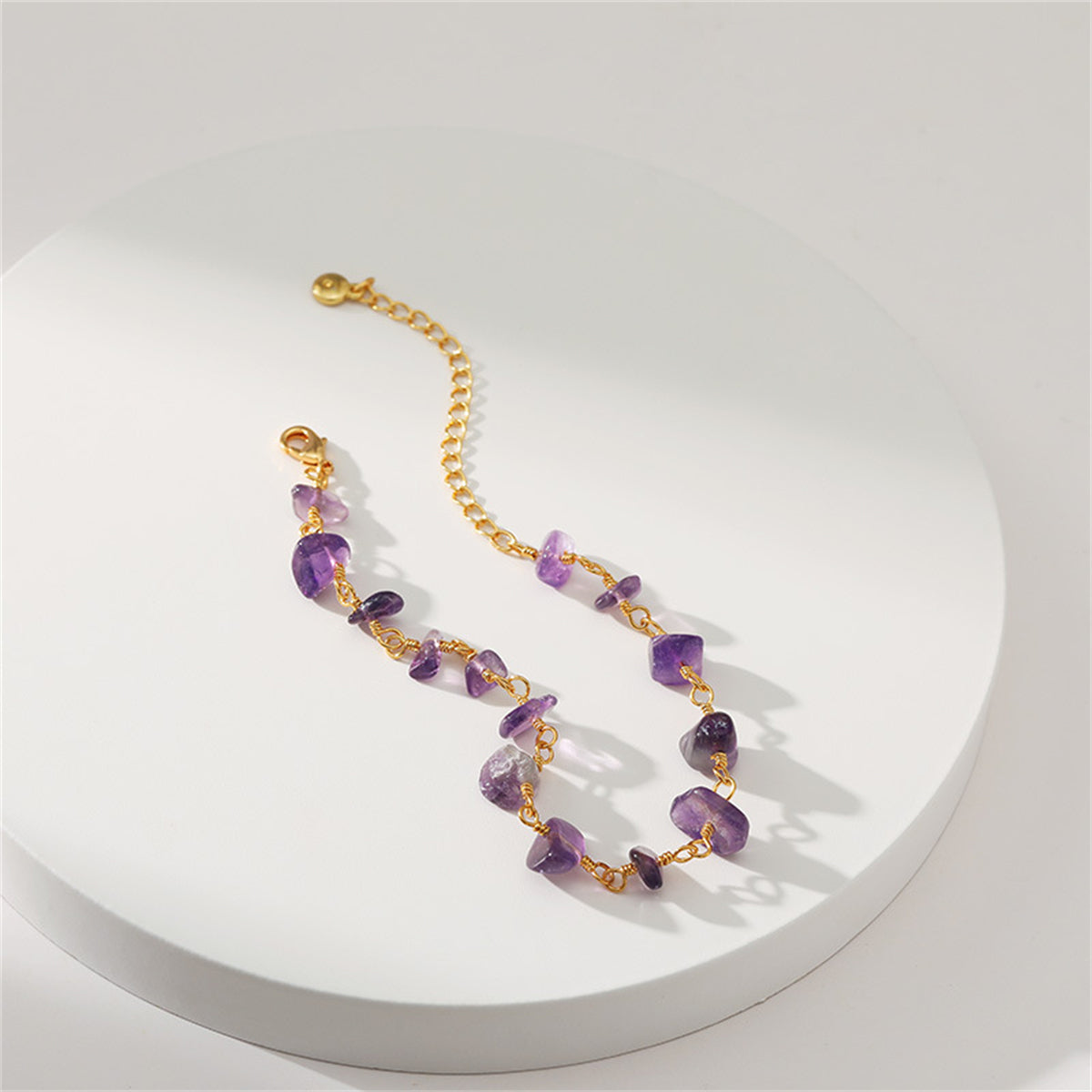 Purple Resin and 18K Gold-Plated Bracelet, gold bracelet for women, dainty minimalist design, side view