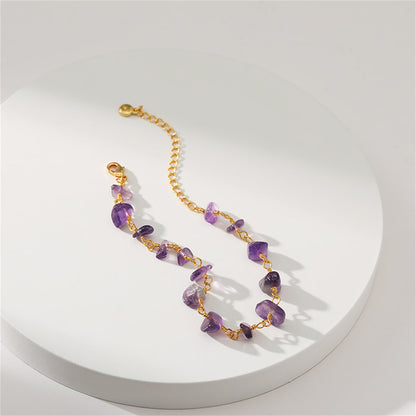 Purple Resin and 18K Gold-Plated Bracelet, gold bracelet for women, dainty minimalist design, side view