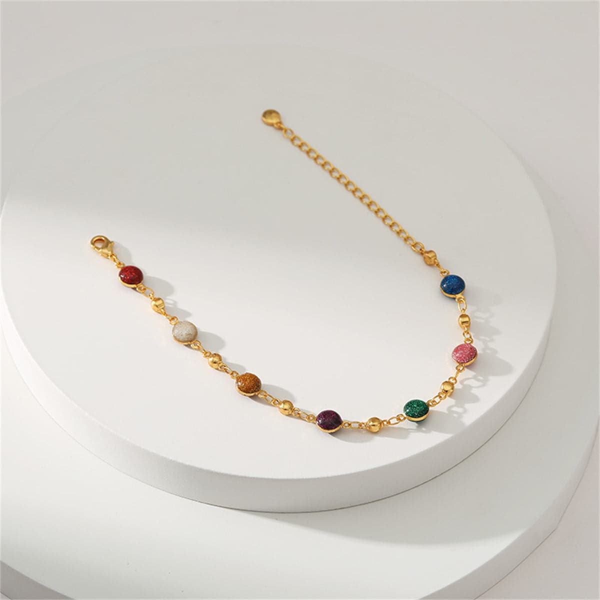 Resin Beads and 18K Gold-Plated Station Bracelet, gold bracelet for women, dainty minimalist design, side view