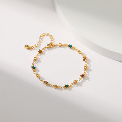 Teal Multicolor Resin and 18K Gold-Plated Star Bead Bracelet, gold bracelet for women, detail close-up
