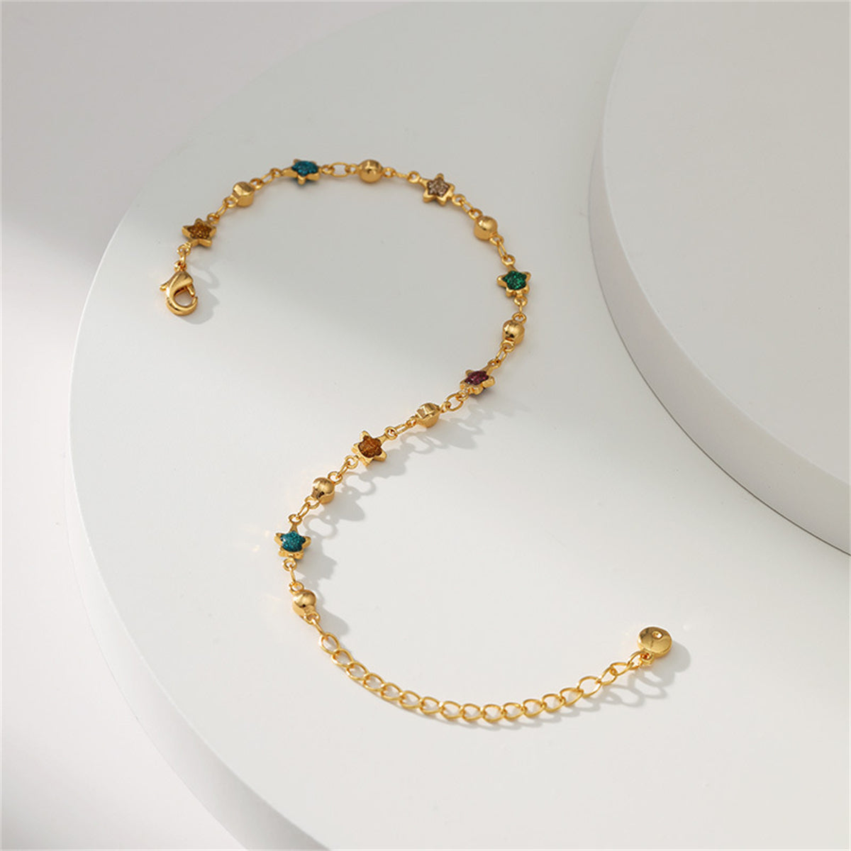 Teal Multicolor Resin and 18K Gold-Plated Star Bead Bracelet, gold bracelet for women, lifestyle look