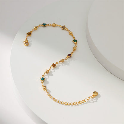 Teal Multicolor Resin and 18K Gold-Plated Star Bead Bracelet, gold bracelet for women, lifestyle look