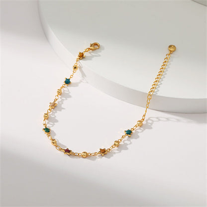 Teal Multicolor Resin and 18K Gold-Plated Star Bead Bracelet, gold bracelet for women, vintage-inspired design, side view