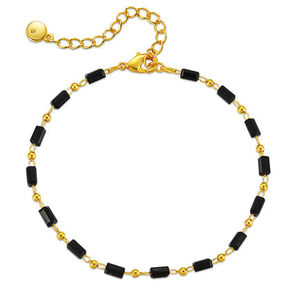 Black Acrylic and 18K Gold-Plated Beaded Bracelet, gold bracelet for women, everyday style, front view