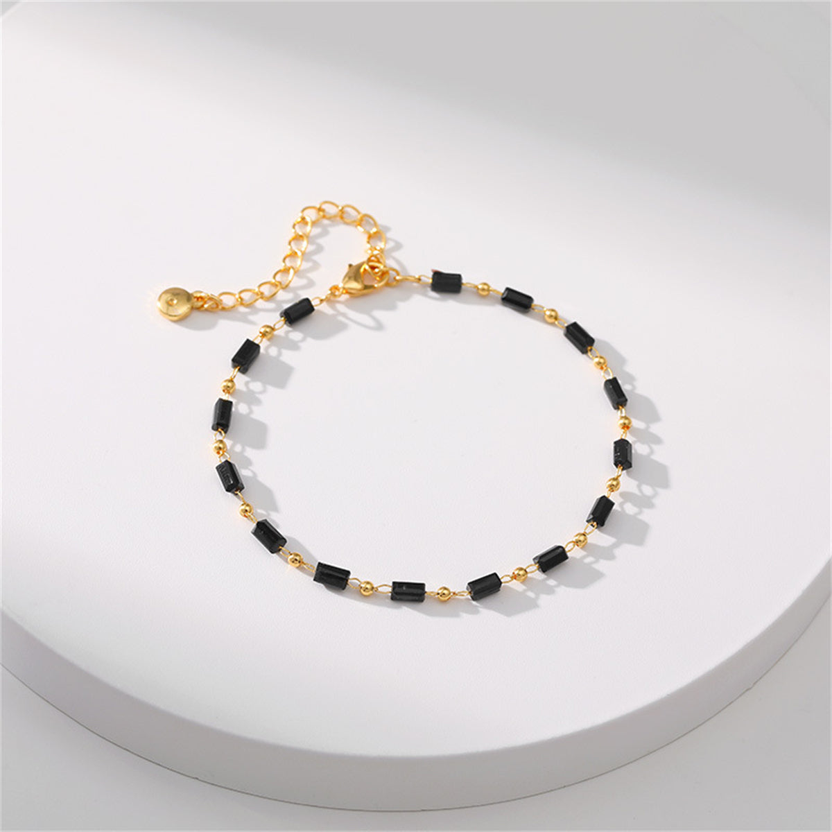 Black Acrylic and 18K Gold-Plated Beaded Bracelet, gold bracelet for women, everyday style, side view