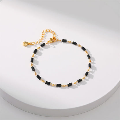 Black Acrylic and 18K Gold-Plated Beaded Bracelet, gold bracelet for women, everyday style, side view