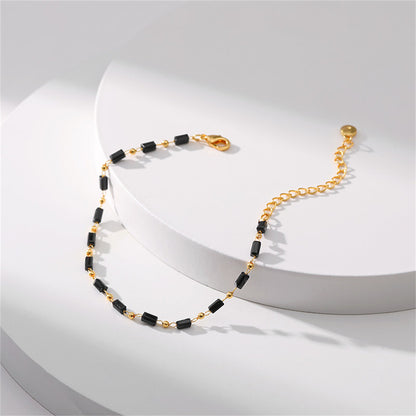 Black Acrylic and 18K Gold-Plated Beaded Bracelet, gold bracelet for women, everyday style, detail close-up