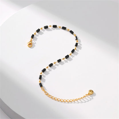 Black Acrylic and 18K Gold-Plated Beaded Bracelet, gold bracelet for women, everyday style, styled look