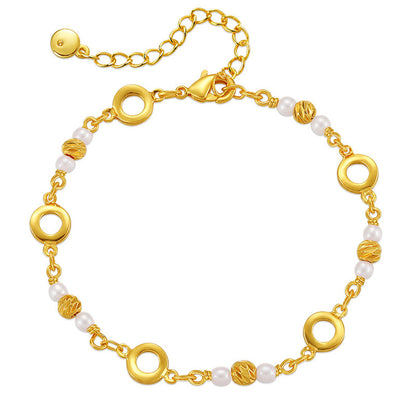 Pearl and 18K Gold-Plated Circle Station Bracelet, gold bracelet for women, elegant gift for her, side view