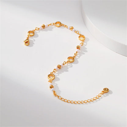 Pearl and 18K Gold-Plated Circle Station Bracelet, gold bracelet for women, elegant gift for her, lifestyle look