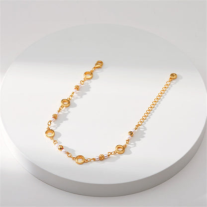 Pearl and 18K Gold-Plated Circle Station Bracelet, gold bracelet for women, elegant gift for her, styled look