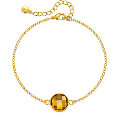 Amber Crystal and 18K Gold-Plated Round Bracelet, gold bracelet for women, dainty minimalist design, front view