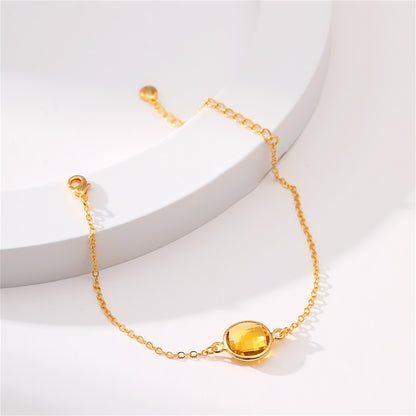 Amber Crystal and 18K Gold-Plated Round Bracelet, gold bracelet for women, dainty minimalist design, lifestyle look