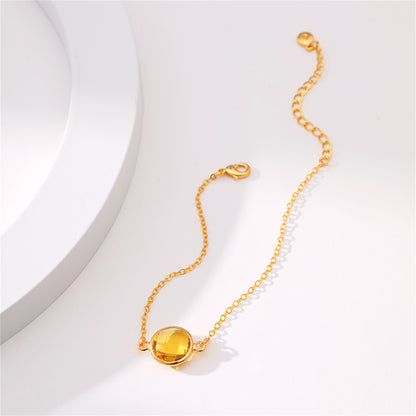 Amber Crystal and 18K Gold-Plated Round Bracelet, gold bracelet for women, dainty minimalist design, styled look
