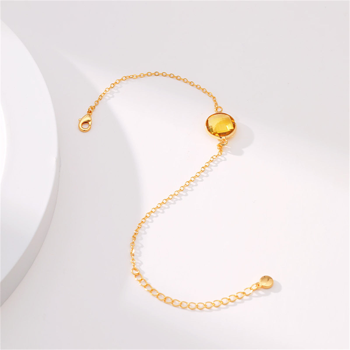 Amber Crystal and 18K Gold-Plated Round Bracelet, gold bracelet for women, dainty minimalist design, side view