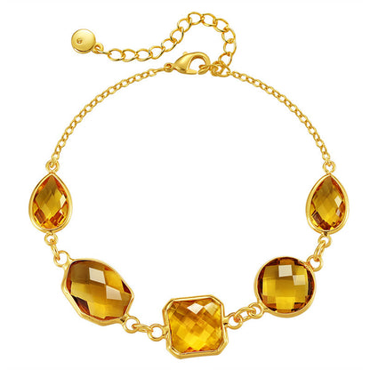 Amber Crystal and 18K Gold-Plated Geometric Station Bracelet, gold bracelet for women, everyday style, front view