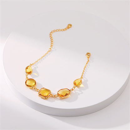 Amber Crystal and 18K Gold-Plated Geometric Station Bracelet, gold bracelet for women, everyday style, lifestyle look