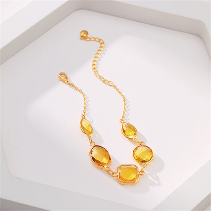 Amber Crystal and 18K Gold-Plated Geometric Station Bracelet, gold bracelet for women, everyday style, styled look