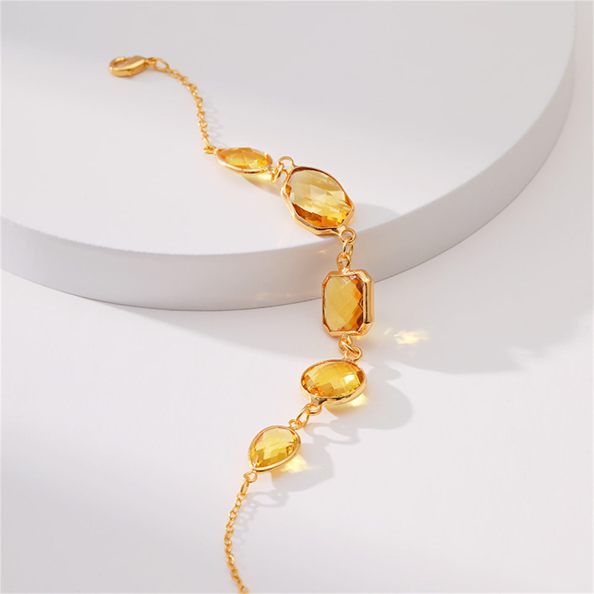 Amber Crystal and 18K Gold-Plated Geometric Station Bracelet, gold bracelet for women, everyday style, side view