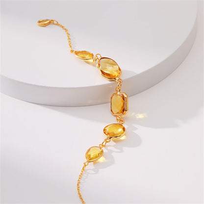Amber Crystal and 18K Gold-Plated Geometric Station Bracelet, gold bracelet for women, everyday style, side view