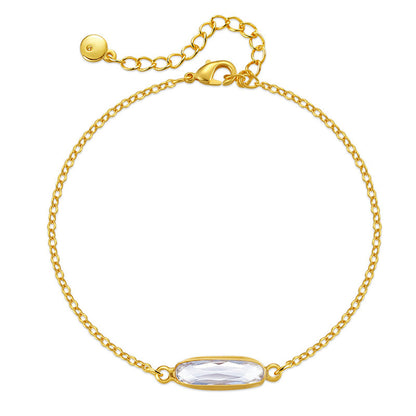Crystal and 18K Gold-Plated Oval-Cut Charm Bracelet, gold bracelet for women, vintage-inspired design, front view